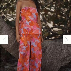 Anthropologie Strapless Floral Jumpsuit in Pink and Orange
